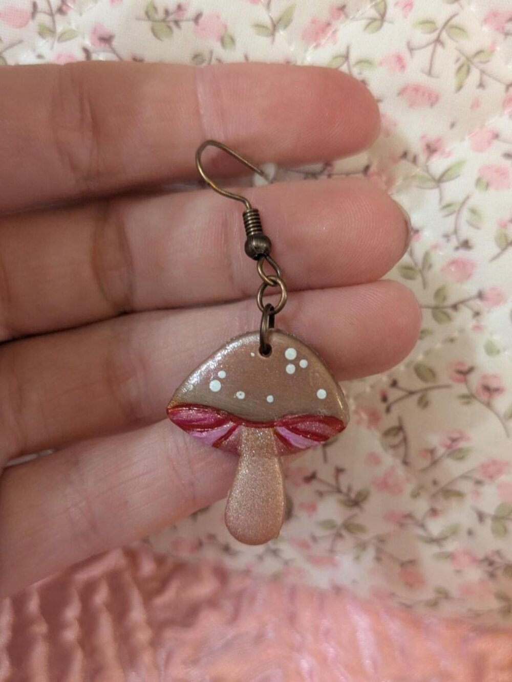 handmade brown and pink whimsical dangle earrings